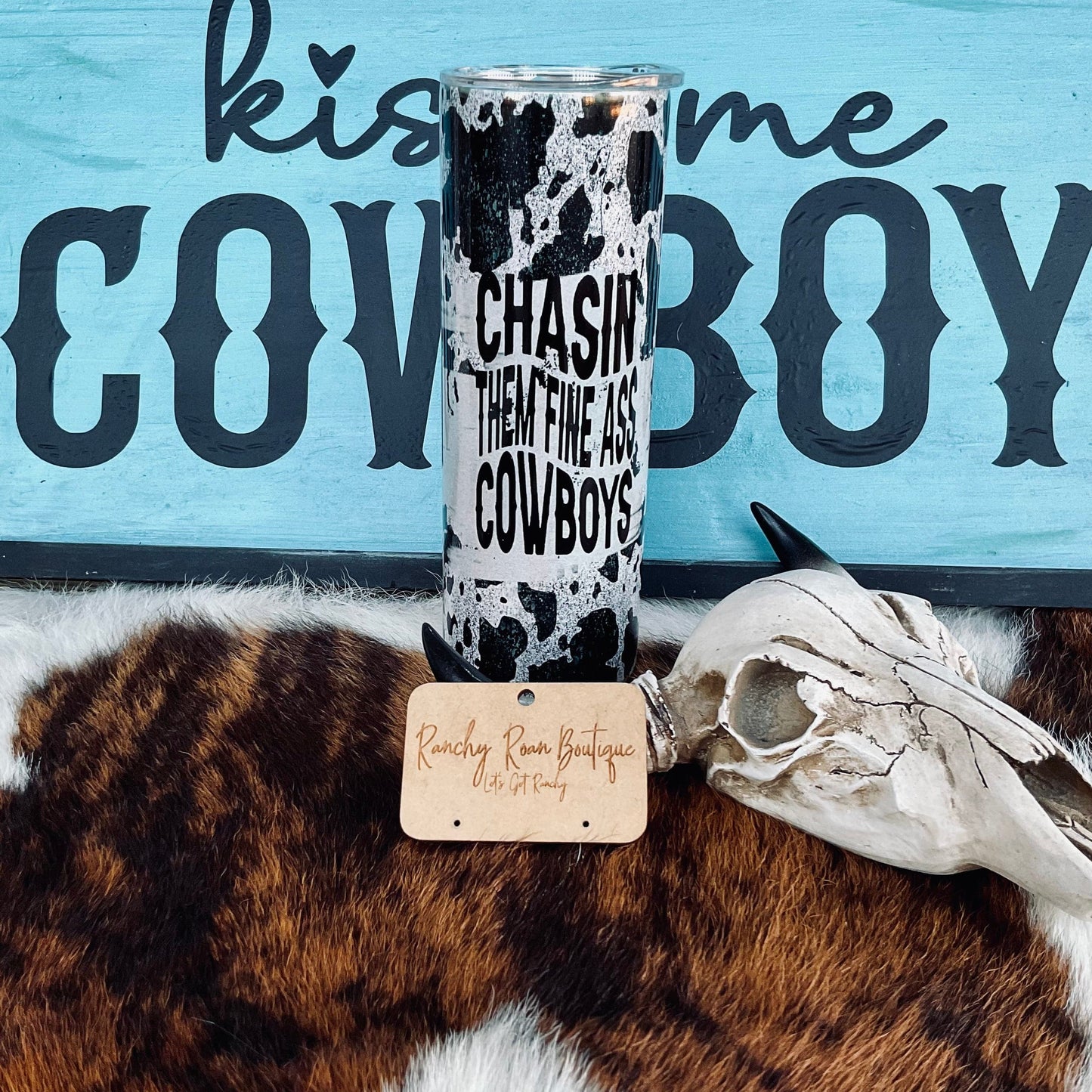 Chasin Them Fine Cowboys 20oz Skinny Tumbler - Ranchy Roan Boutique 