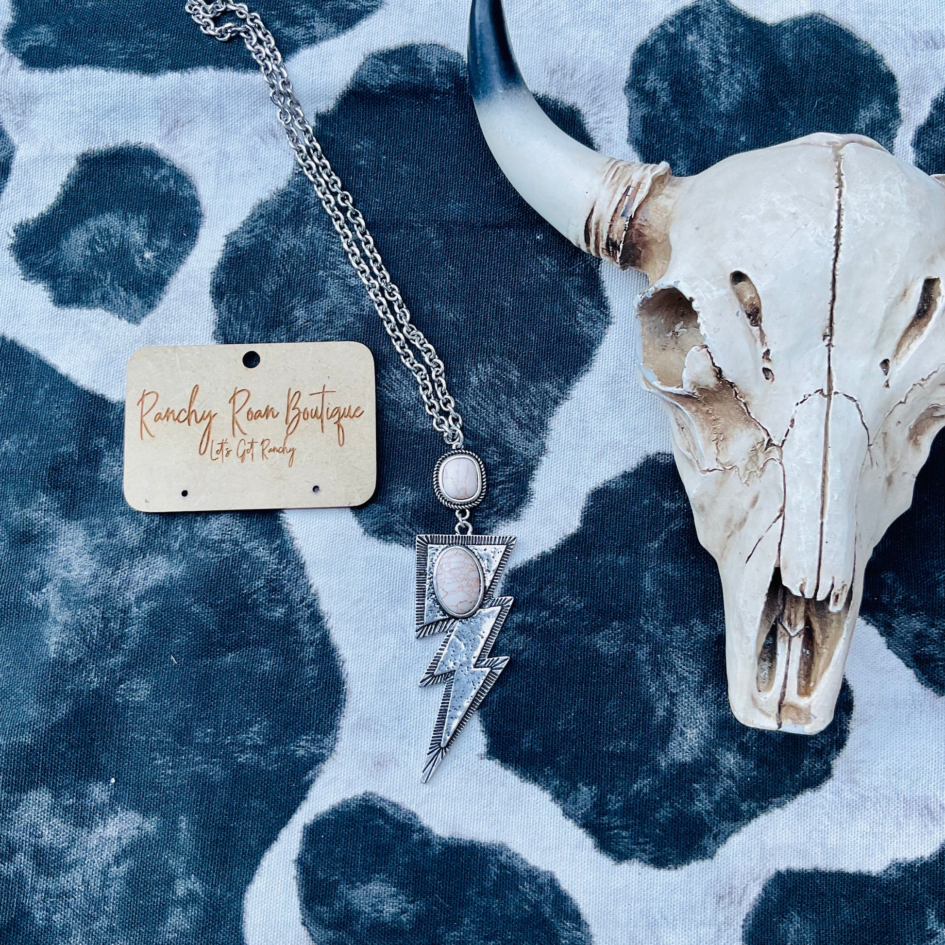 White Lightning Pendant Long Necklace - Ranchy Roan Boutique 