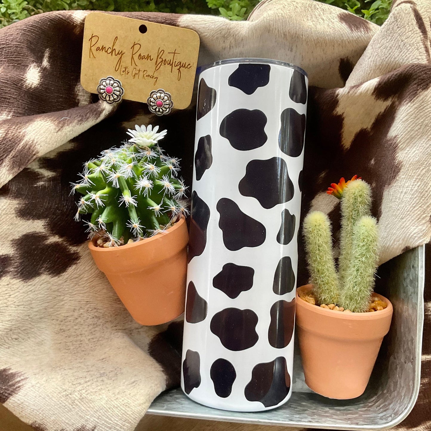 Cow Print Boho Western 20oz Skinny Tumbler - Ranchy Roan Boutique 