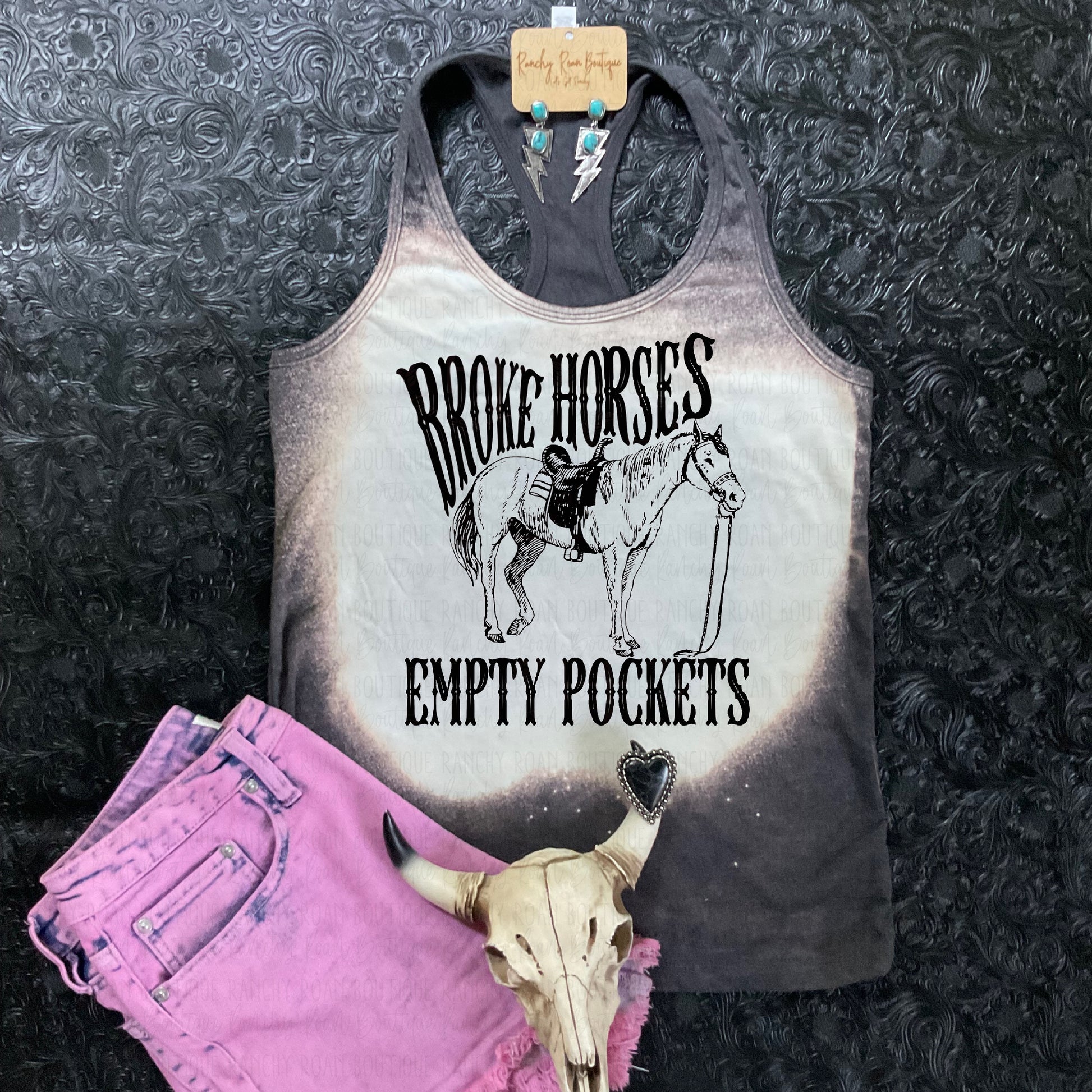 Broke Horses Empty Pockets Racerback Tank - Ranchy Roan Boutique 