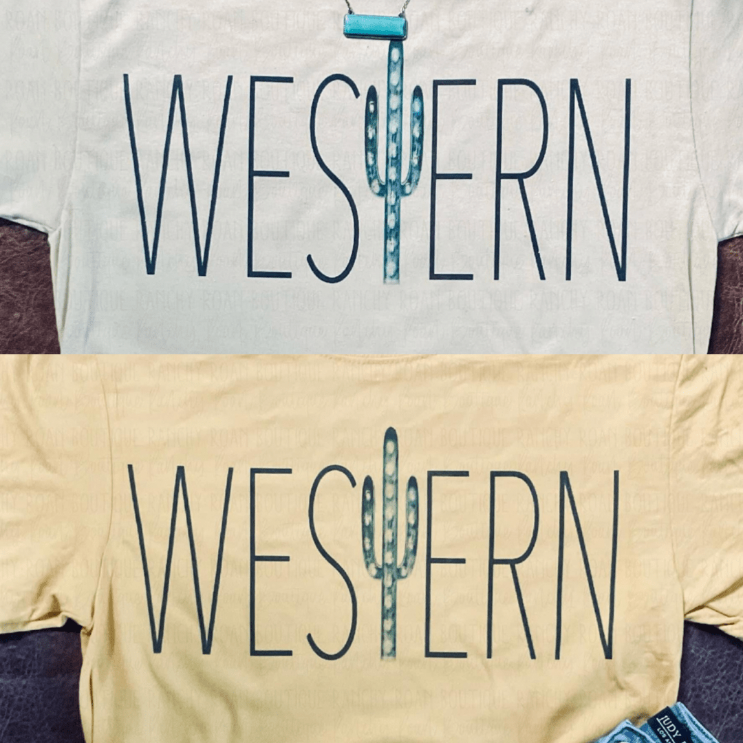 Western Cactus Mustard Tee - Ranchy Roan Boutique 