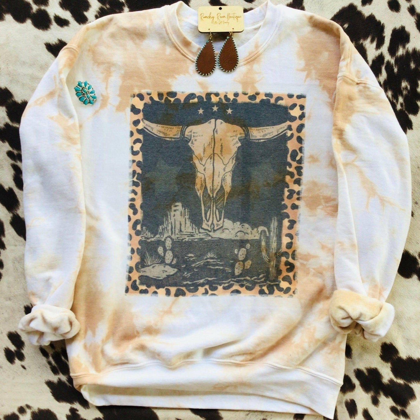 LEOPARD Bull Skull Sweatshirt, Boho Cowgirl.