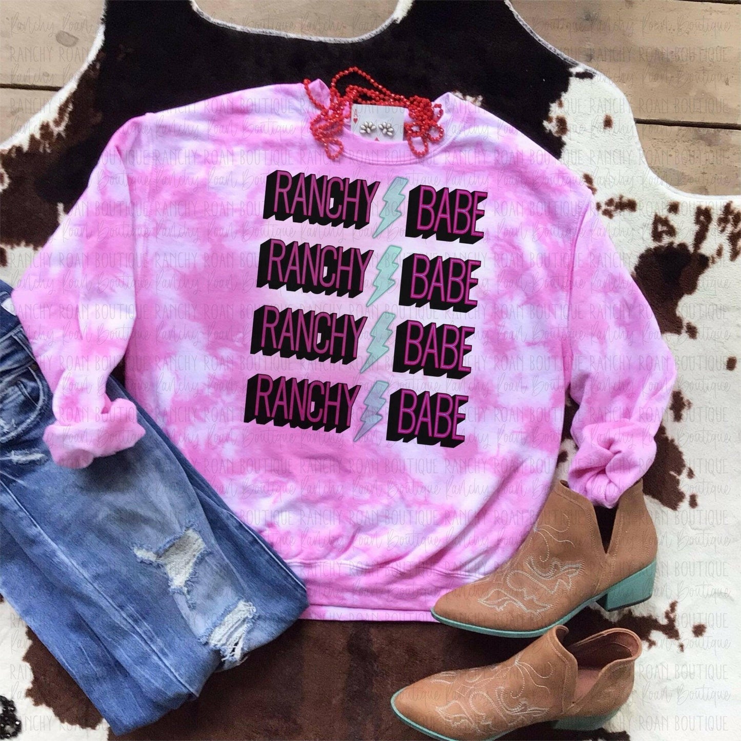 Ranchy Babe Lightning Bolt Dyed Sweatshirt.